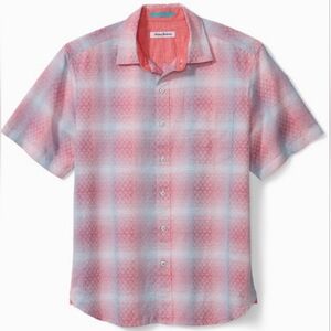 Tommy Bahama Coral and Sky Plaid Men's Shirt M